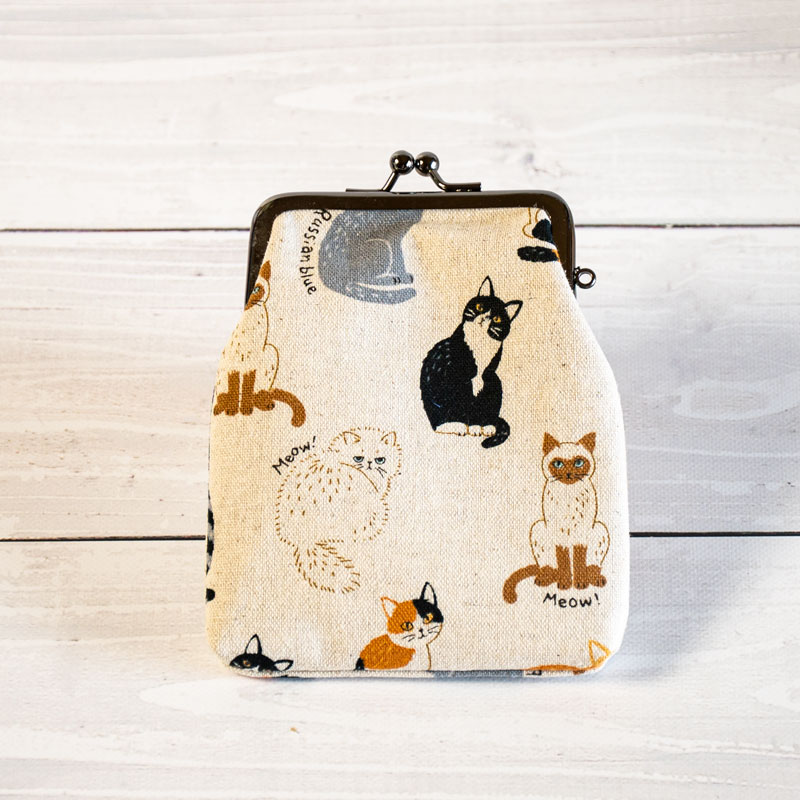 胴長カード小物入れ【ねこびより】日本製 綿・麻素材 がま口 猫柄