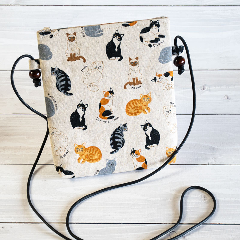 ポシェット【ねこびより】日本製 綿・麻素材 かわいい 猫柄 | シリーズ