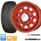 200系ハイエース スタッドレス タイヤ 4本セット デイトナ 15インチ レッド ヨコハマ アイスガード iG91 195/80R15 車検対応 6.5J +38 タイヤホイールセット|タイヤ・ホイ