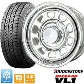 送料無料 200系ハイエース スタッドレス タイヤ 4本セット デイトナ 15インチ オールメッキ ブリザック VL-1 195/80R15 LTタイヤ タイヤホイールセット|タイヤ・ホイールセット|