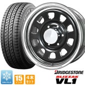 送料無料 200系ハイエース スタッドレス タイヤ 4本セット デイトナ 15インチ ブラック メッキリム ブリザック VL-1 195/80R15 LTタイヤ タイヤホイールセット|タイヤ・ホイール
