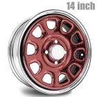 14インチ デイトナホイール 4本セット 【14×5.0J+42 4H PCD100 CB68】 キャンディーレッド クロームリム 軽トラ タント ムーヴ ハイゼット ワゴンR N-BOX 軽自動車 