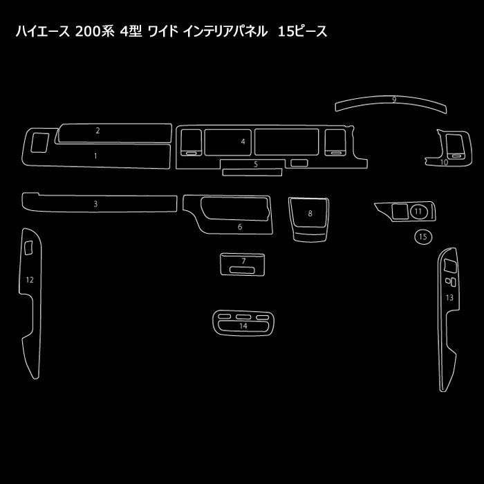 200系ハイエース 4型 5型 6型 ワイド ピアノブラック インテリア 3点 200系ハイエース 4型 5型 6型 ワイド ピアノブラック インテリア 3点