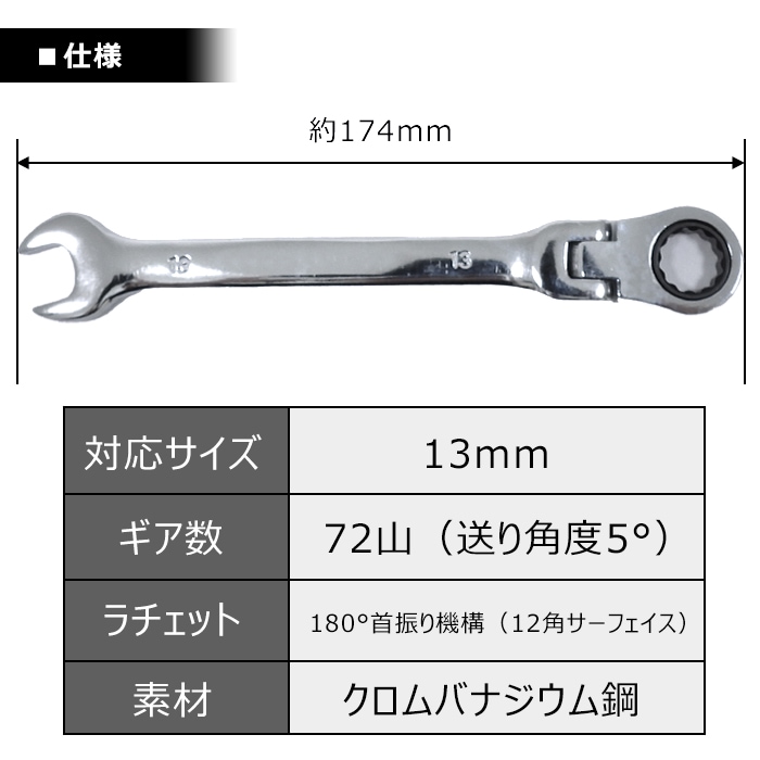 高耐久 6～19mm ラチェット レンチ スパナ 8本セット 新品 72ギア 12角
