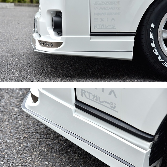 ハイエース ワイド　ホワイトフロントリップ LED付き HELIOS 200系ハイエース 4型～8型 ワイド LEDフロントリップスポイラー