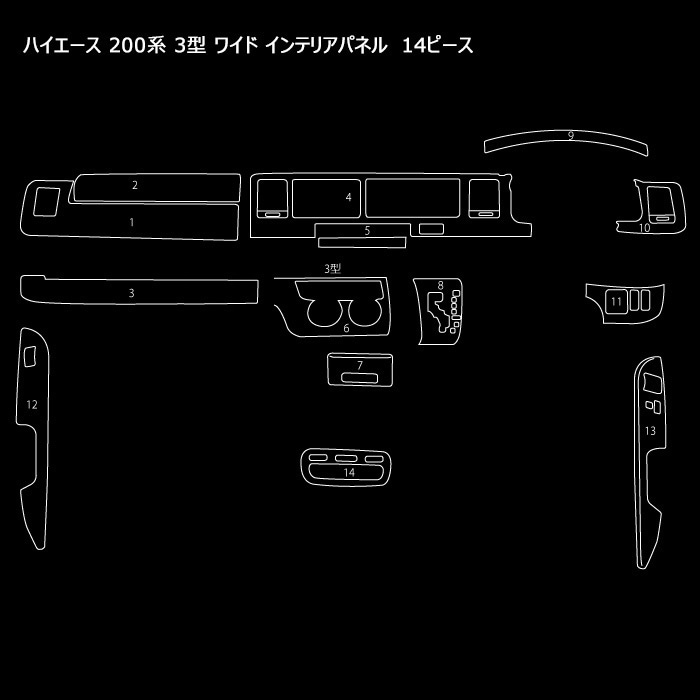 200系ハイエース 3型 ワイド 茶木目 インテリア3点セット インテリア
