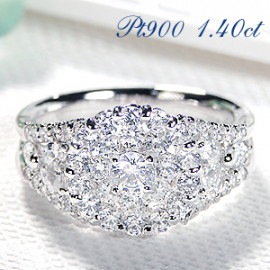 Pt900 1.40ct ダイヤモンド フラワー パヴェ リング【Hカラー・SIクラス】