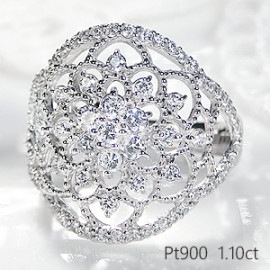 pt900 フラワーモチーフ アンティーク ダイヤモンド リング【1.10ct】