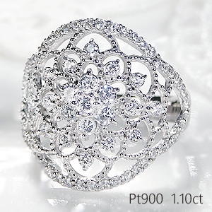pt900 フラワーモチーフ アンティーク ダイヤモンド リング【1.10ct】
