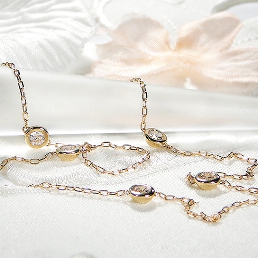 【0.7ct】ダイヤモンド ステーション ネックレス K18YG