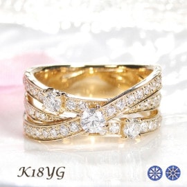 K18YG ハート＆キューピッド ダイヤモンド リング 【0.98ct】鑑別カード・スコープ付