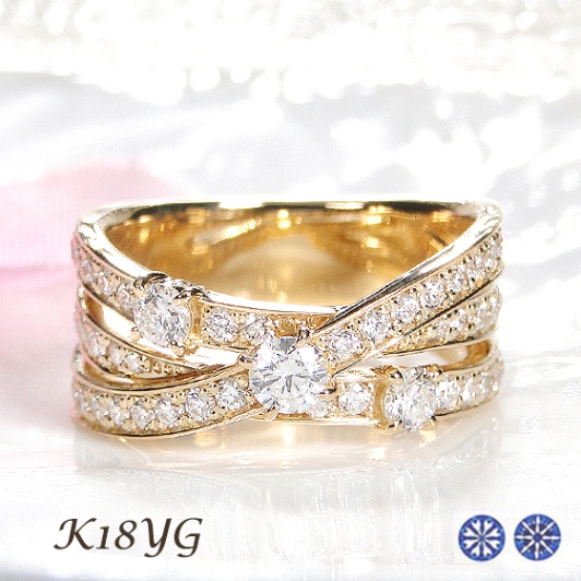 K18YG ハート＆キューピッド ダイヤモンド リング 【0.98ct】鑑別カード・スコープ付