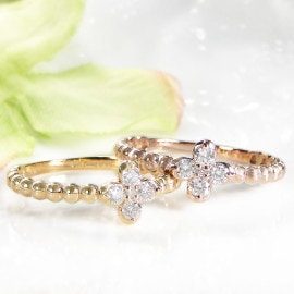 【K10/K18】　YG/PG ダイヤモンド クローバー リング【0.16ctUP】