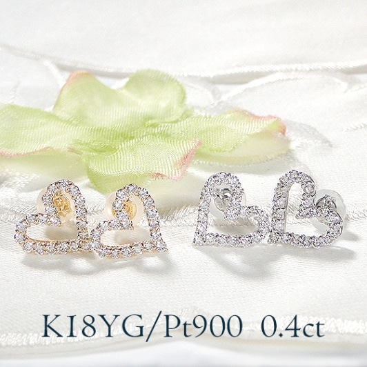 Pt900/K18YG【0.4ct】ダイヤモンド ハート ピアス【0.4ct】