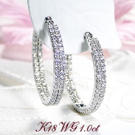 K18WG 【1.0ct】ダイヤモンドエタニティフープピアス【20mm】