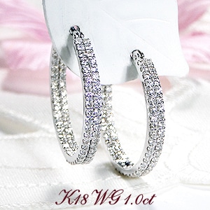K18WG 【1.0ct】ダイヤモンドエタニティフープピアス【20mm】
