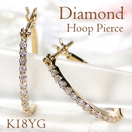 K18YG/WG【0.16ct】ダイヤモンド フープ ピアス