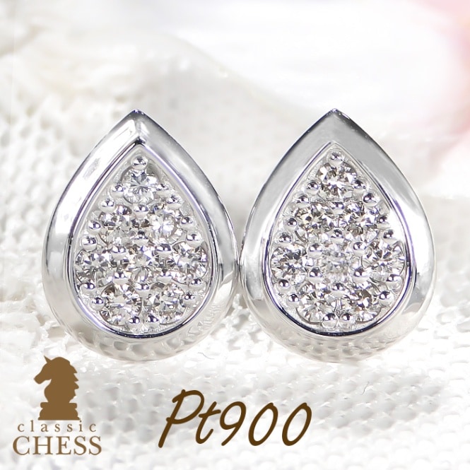 Pt900/K18YG【0.32ct】ティアドロップ パヴェ ダイヤモンド ピアス　
