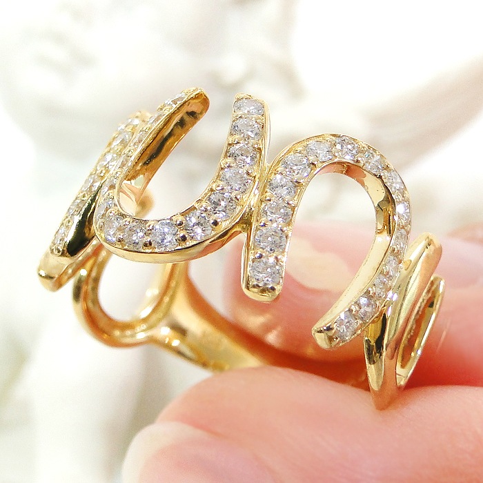 Pt950/K18YG 馬蹄 天然ダイヤモンド  リング【0.5ct】