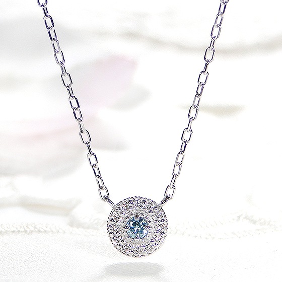 ブルーダイヤモンド 取り巻き ネックレス Pt950