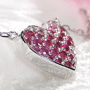 Pt900 ダイヤモンド/ルビー ハート リバーシブル ネックレス ペンダント