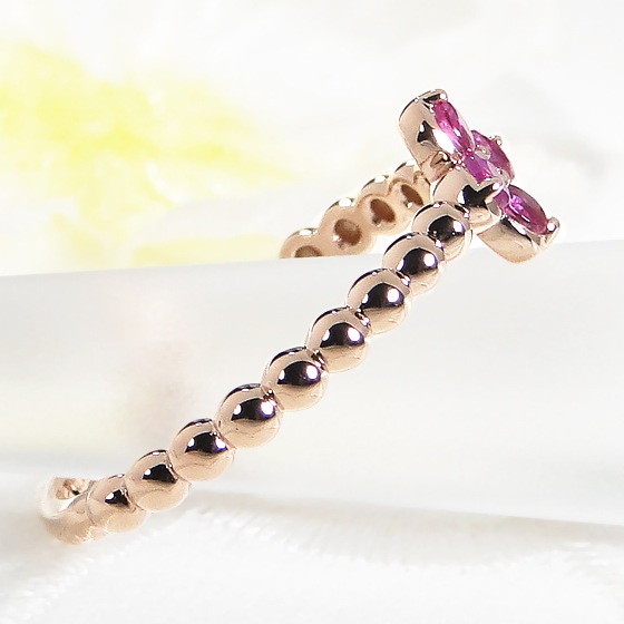 【K10/K18】 YG/PG ルビー クローバー リング