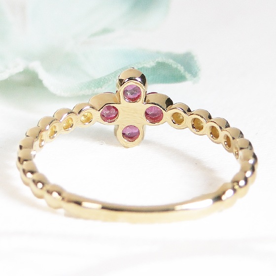 【K10/K18】 YG/PG ルビー クローバー リング