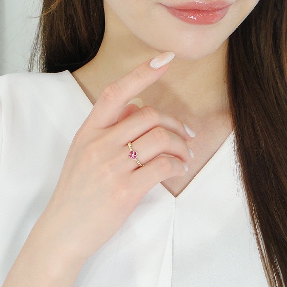 【K10/K18】 YG/PG ルビー クローバー リング