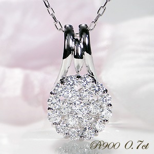 PT900 0.7ct ダイヤモンドフラワー パヴェ ペンダント ネックレス【SIクラス】