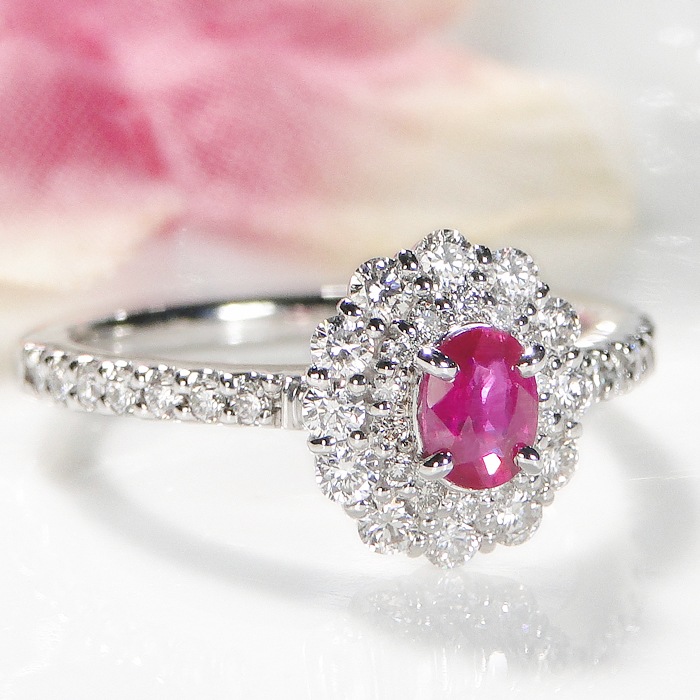 Pt950/K18YG ルビー ダイヤ リング