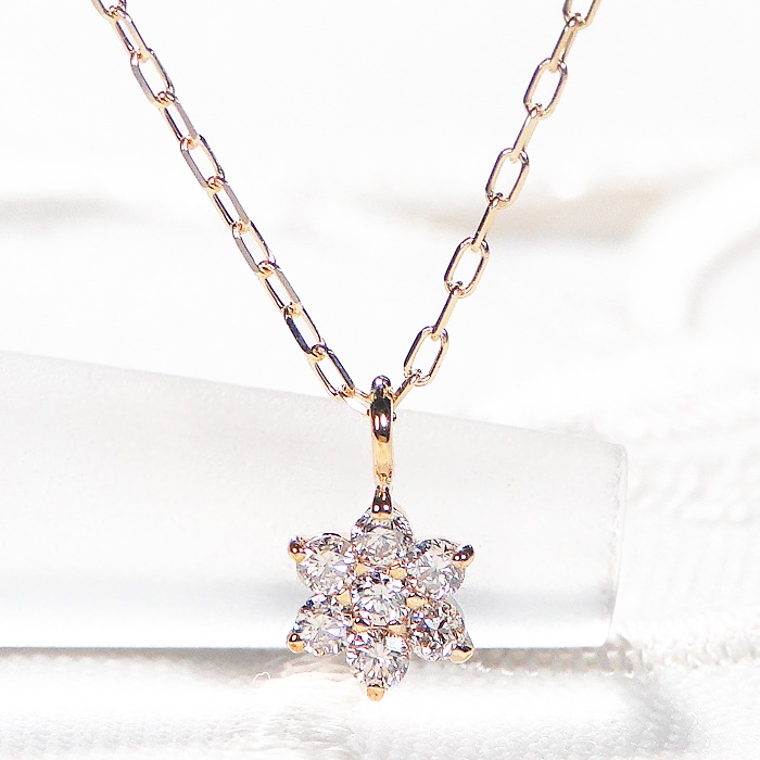 K10/K18】 YG/PG/WG【0.1ct】フラワー ネックレス ダイヤモンド