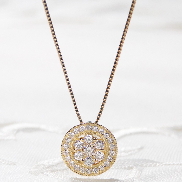 【Pt950/K18YG】【0.30ct】ダイヤモンド サークル デザインネックレス