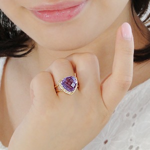 最高級アメジスト 大粒2.44ct K18YG リング8号 K18YG アメジストリング