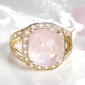 K18YG ローズクオーツ ダイヤモンド リング