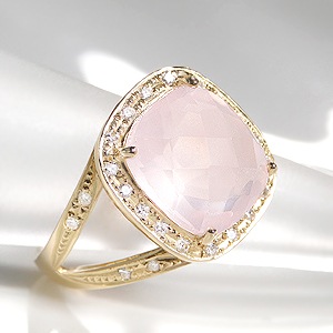 K18YG ローズクオーツ ダイヤモンド リング