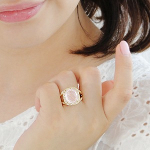 K18YG ローズクオーツ ダイヤモンド リング