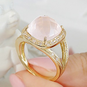 K18YG ローズクオーツ ダイヤモンド リング