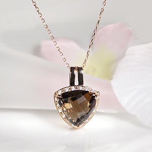 K18PG スモーキークォーツ ダイヤモンド ペンダント