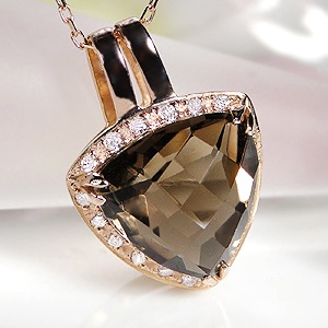 K18PG スモーキークォーツ ダイヤモンド ペンダント