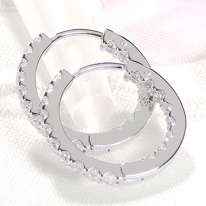 極美品 k18WG 中折れピアス ダイヤモンドピアス 0.5ct】K18WG ダイヤモンド中折れフープピアス【16mm】 | 山梨県昭和町