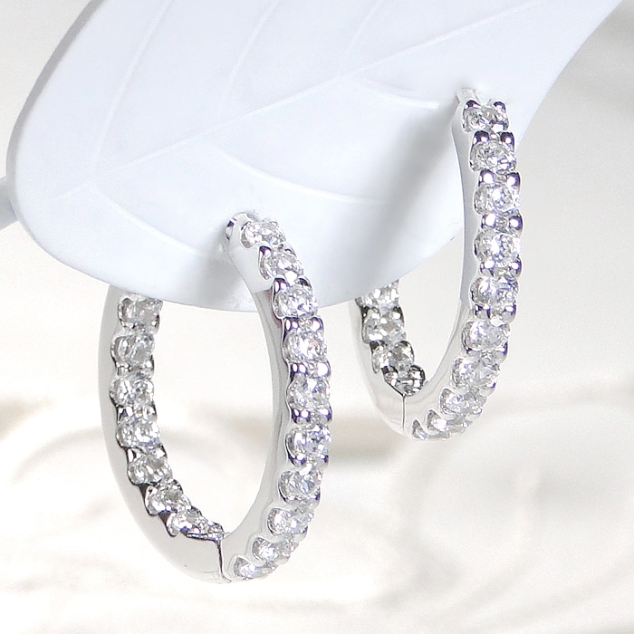 K18WG【0.7ct】ダイヤモンド中折れフープピアス【17mm】
