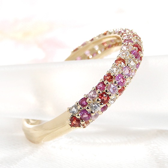 【Pt950/K18YG】マルチカラー サファイア パヴェ リング