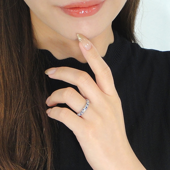 Pt950/K18YG】マルチカラー サファイア パヴェ リング