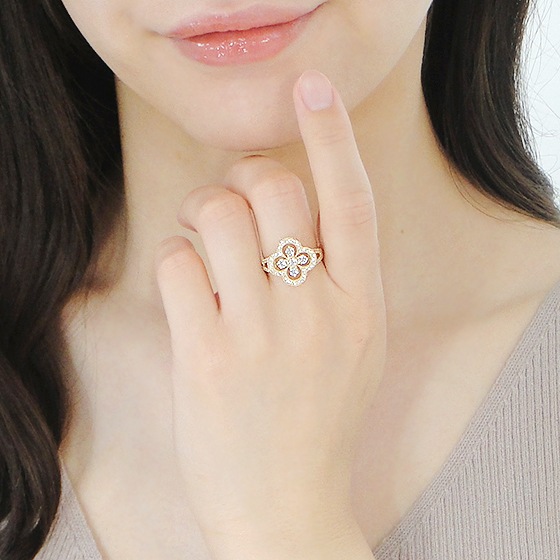 K18YG【0.7ct】ダイヤモンド クローバー リング　csr0333-18y