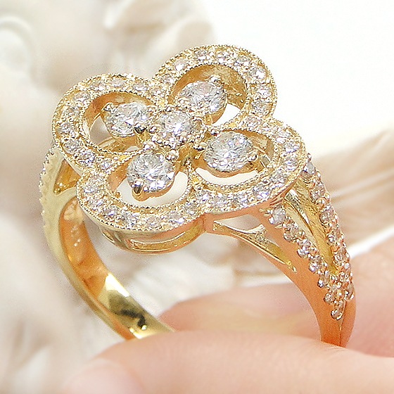 K18YG【0.7ct】ダイヤモンド クローバー リング　csr0333-18y