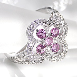 pt900 ピンクサファイヤ&ダイヤモンド リング