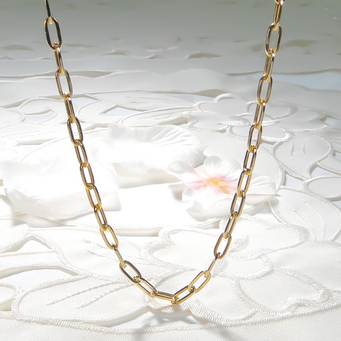 K18YG ペーパークリップチェーンネックレス 50cm ロブスター環仕様