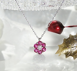 pt900 ルビー フラワーペンダント