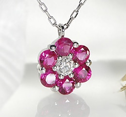 pt900 ルビー フラワーペンダント