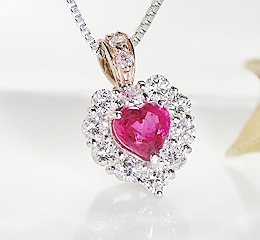 pt900 ハートシェイプ ルビー/ダイヤモンド ペンダント